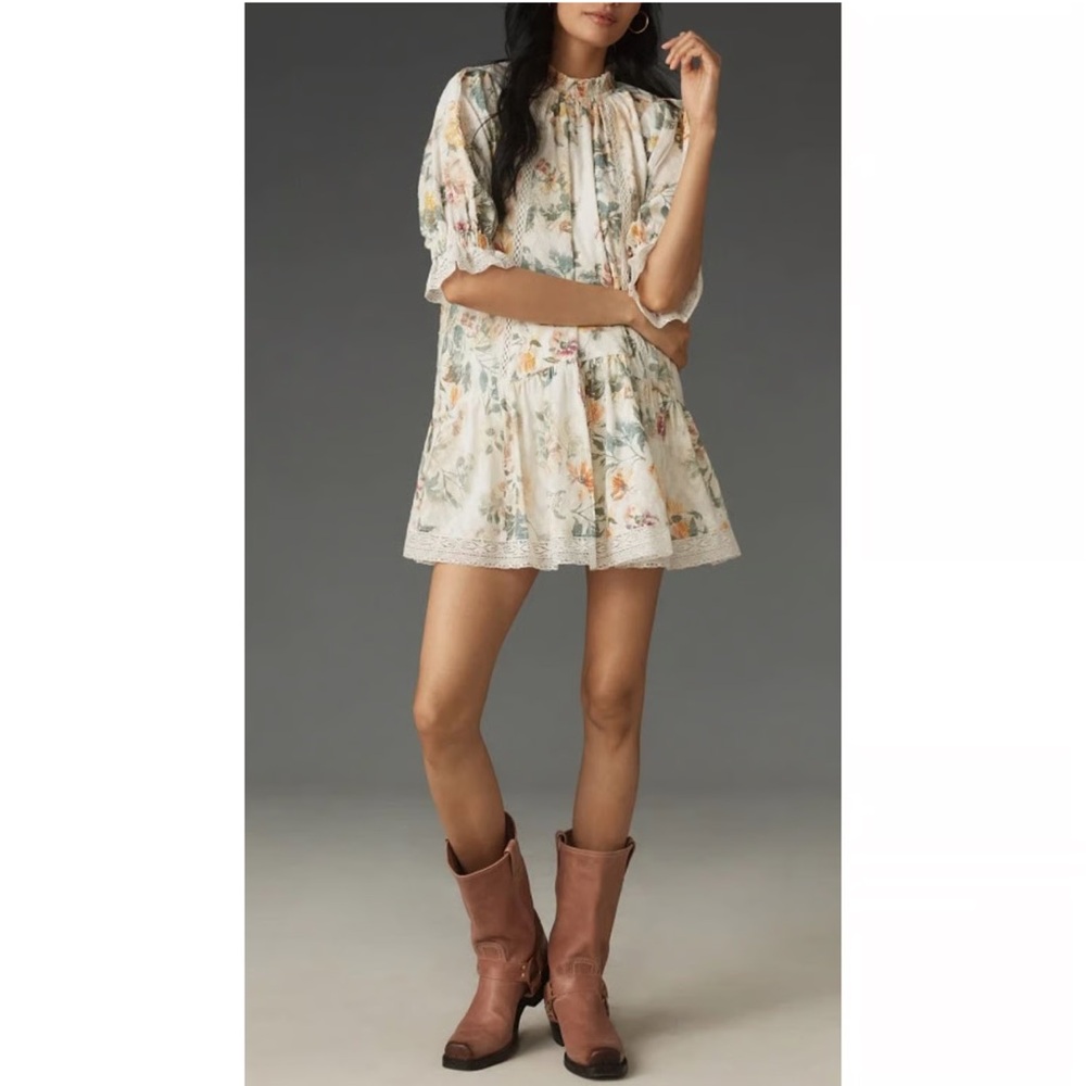 Anthropologie Pilcro Short-Sleeve Mock-Neck Ruffle Mini Dress